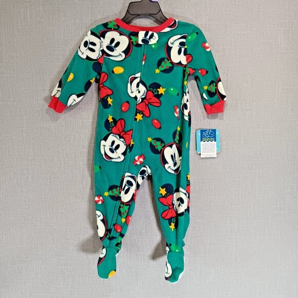 NWT Disney 12 Months One-Piece pajamas Christmas Zip front Mickey Minnie Mouse - Picture 2 of 6